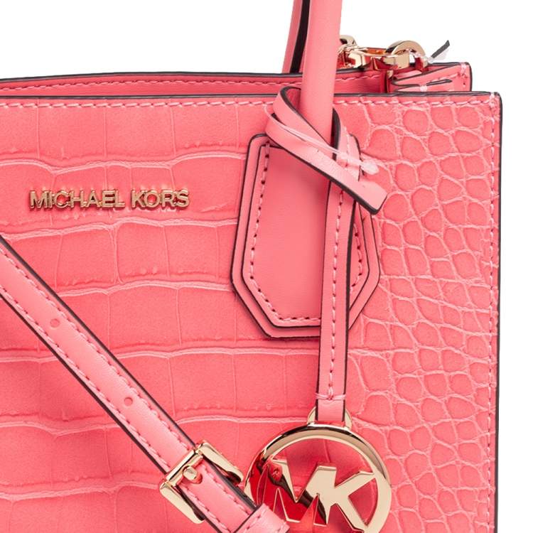 Pre Owned Michael Kors Peach Croc Embossed Leather Mercer Tote