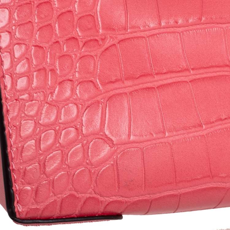 Pre Owned Michael Kors Peach Croc Embossed Leather Mercer Tote