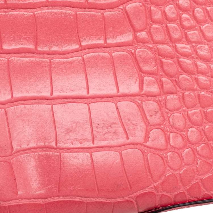 Pre Owned Michael Kors Peach Croc Embossed Leather Mercer Tote