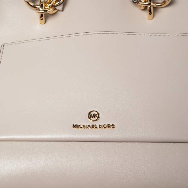 Pre Owned Michael Kors Beige Leather Small Cece Chain Tote