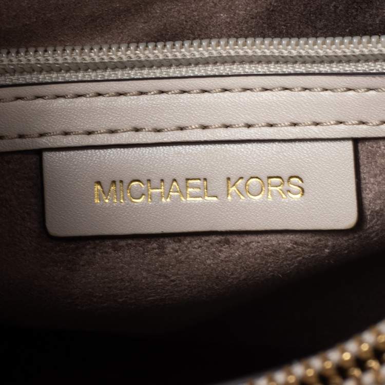 Pre Owned Michael Kors Beige Leather Small Cece Chain Tote