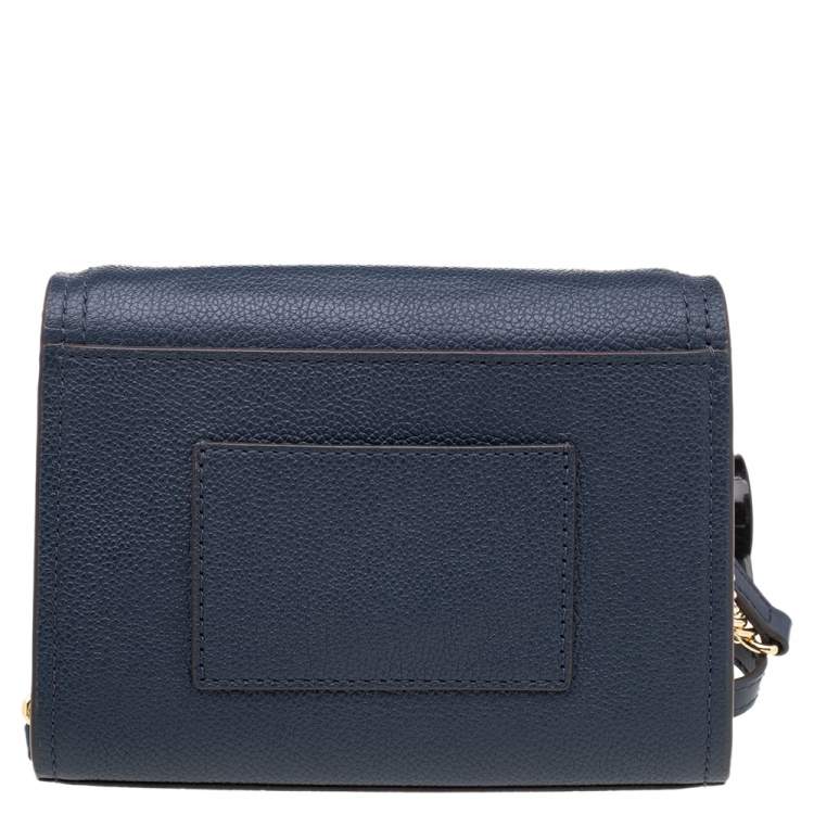 Pre Owned Michael Kors Navy Blue Leather Jet Set Flap Crossbody Bag
