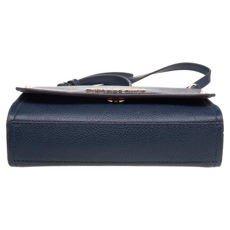 Pre Owned Michael Kors Navy Blue Leather Jet Set Flap Crossbody Bag