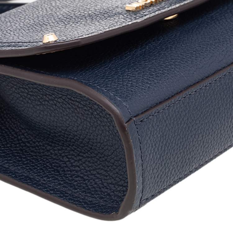 Pre Owned Michael Kors Navy Blue Leather Jet Set Flap Crossbody Bag