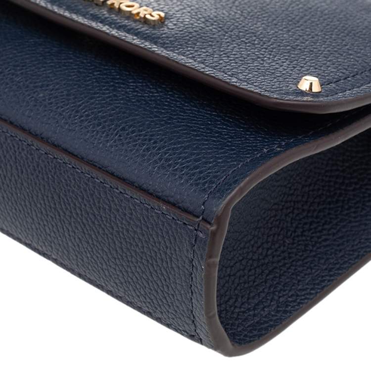 Pre Owned Michael Kors Navy Blue Leather Jet Set Flap Crossbody Bag