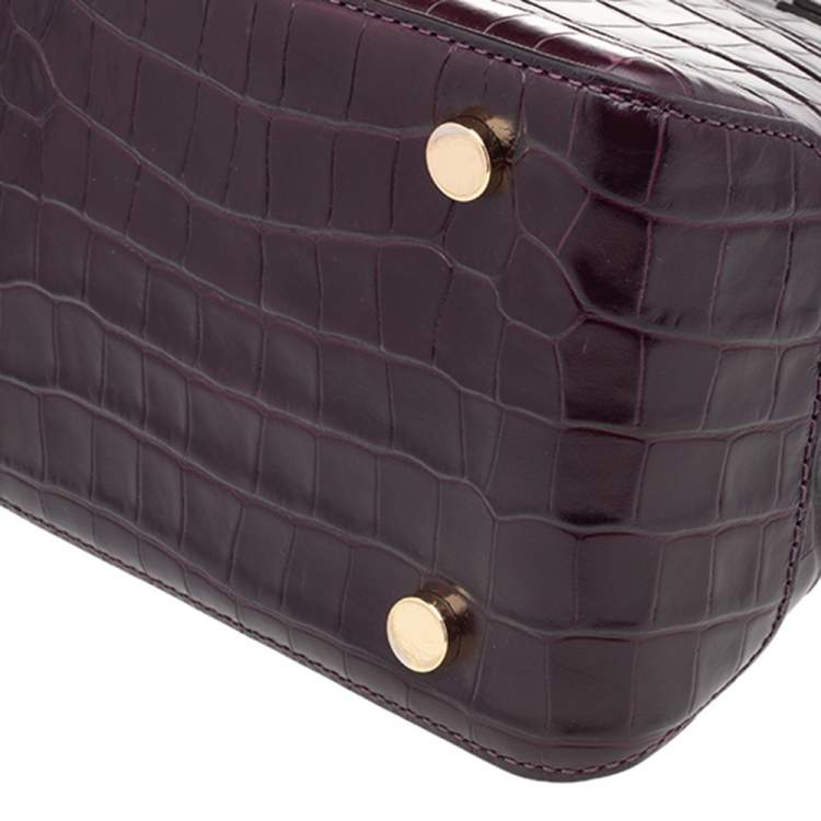 Pre Owned Michael Kors Burgundy Croc Embossed Leather Satchel