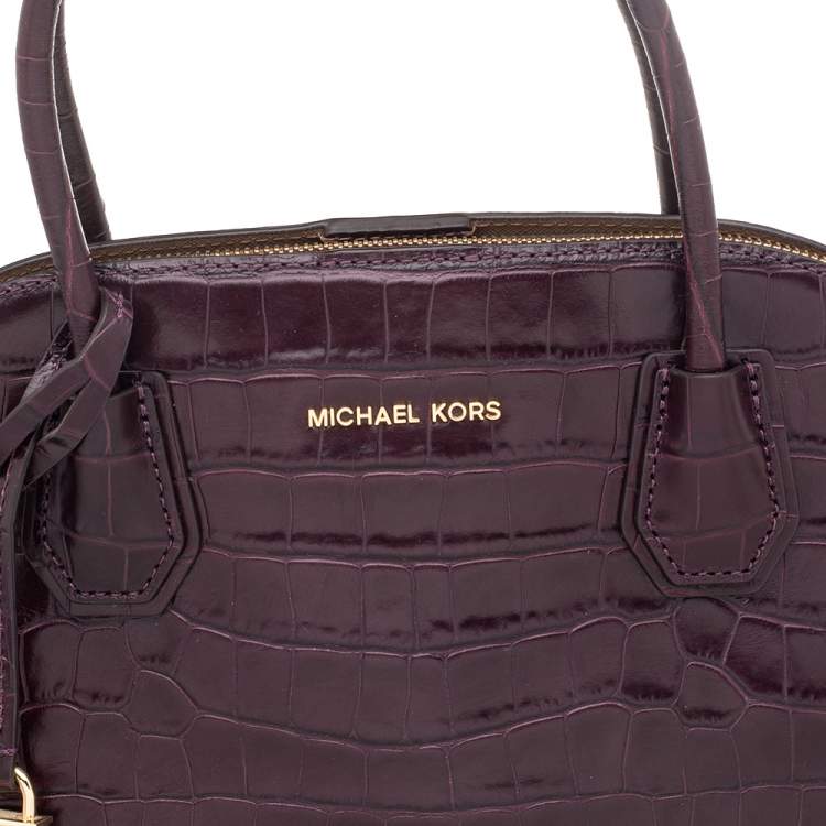 Pre Owned Michael Kors Burgundy Croc Embossed Leather Satchel