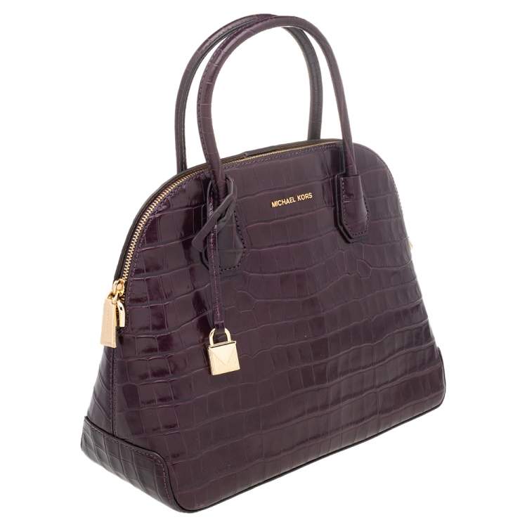 Pre Owned Michael Kors Burgundy Croc Embossed Leather Satchel