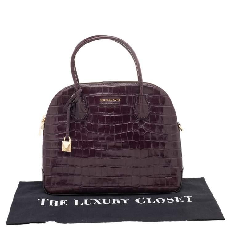 Pre Owned Michael Kors Burgundy Croc Embossed Leather Satchel