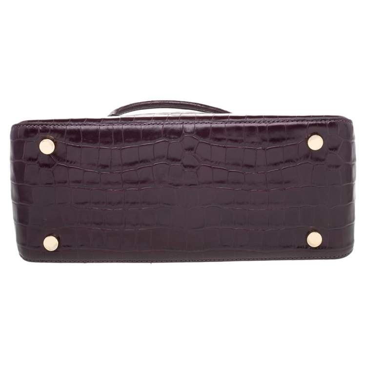 Pre Owned Michael Kors Burgundy Croc Embossed Leather Satchel