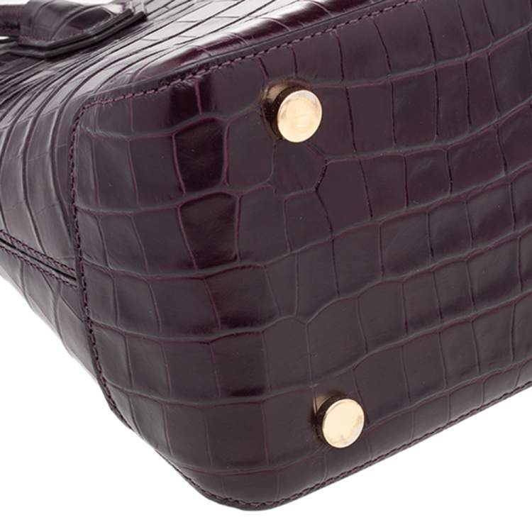 Pre Owned Michael Kors Burgundy Croc Embossed Leather Satchel