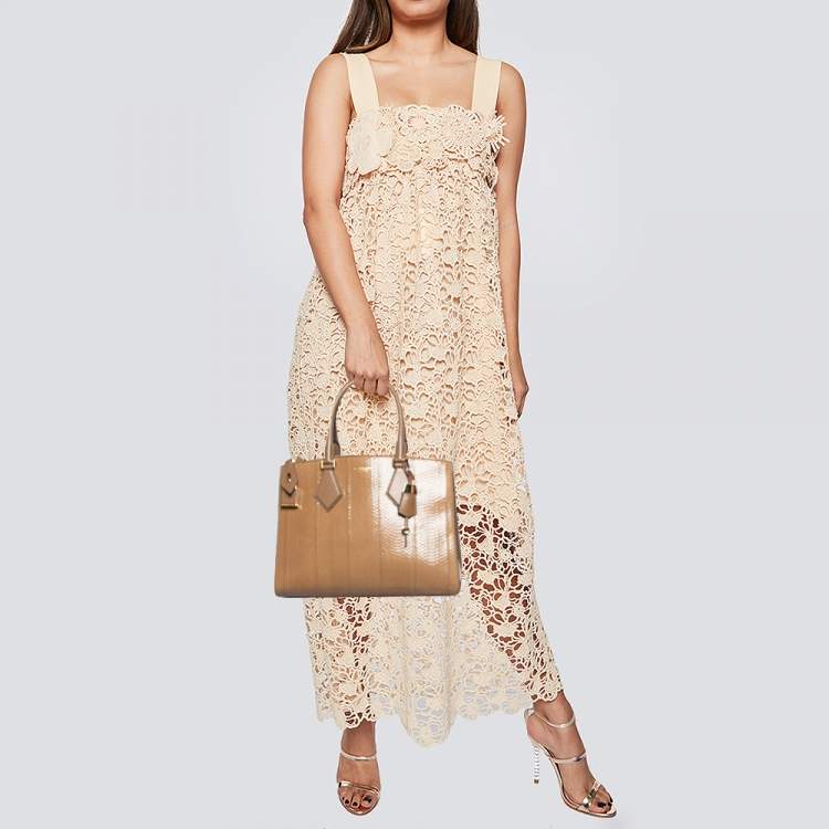 Pre Owned Michael Kors Collection Tan Python Leather Casey Tote