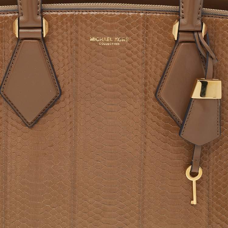 Pre Owned Michael Kors Collection Tan Python Leather Casey Tote