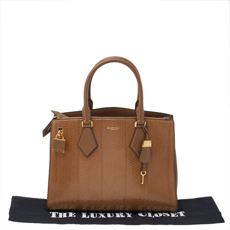 Pre Owned Michael Kors Collection Tan Python Leather Casey Tote