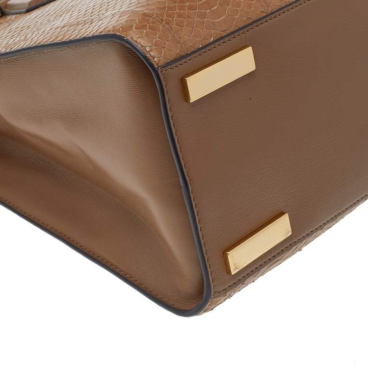 Pre Owned Michael Kors Collection Tan Python Leather Casey Tote