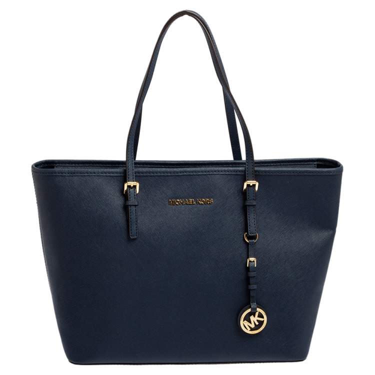 Michael Kors Blue Saffiano Leather Jet Set Travel Tote Michael Kors ...