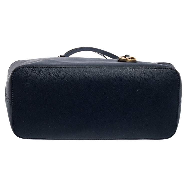 Pre Owned Michael Kors Blue Saffiano Leather Jet Set Travel Tote
