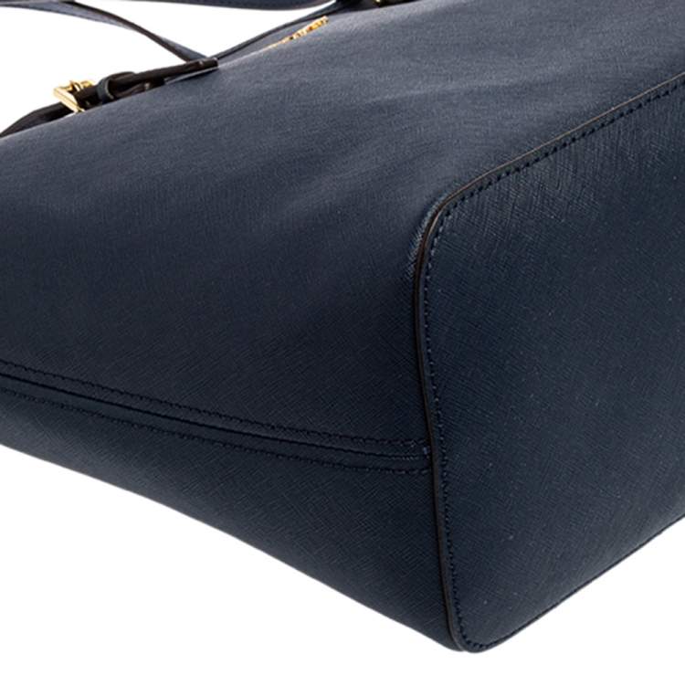 Pre Owned Michael Kors Blue Saffiano Leather Jet Set Travel Tote