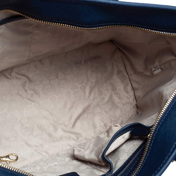 Pre Owned Michael Kors Blue Saffiano Leather Jet Set Travel Tote