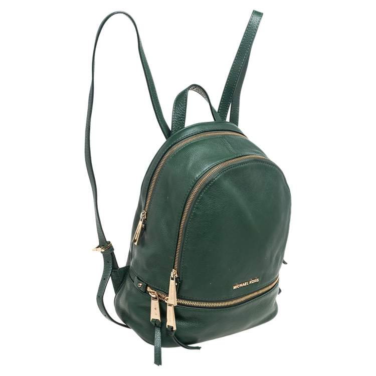 Pre Owned Michael Kors Green Leather Rhea Zip Backpack