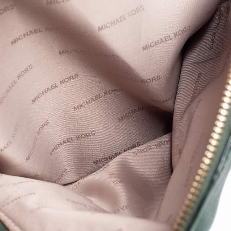 Pre Owned Michael Kors Green Leather Rhea Zip Backpack