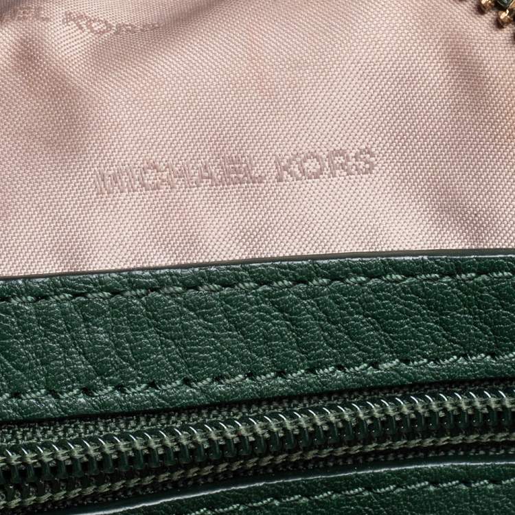 Pre Owned Michael Kors Green Leather Rhea Zip Backpack