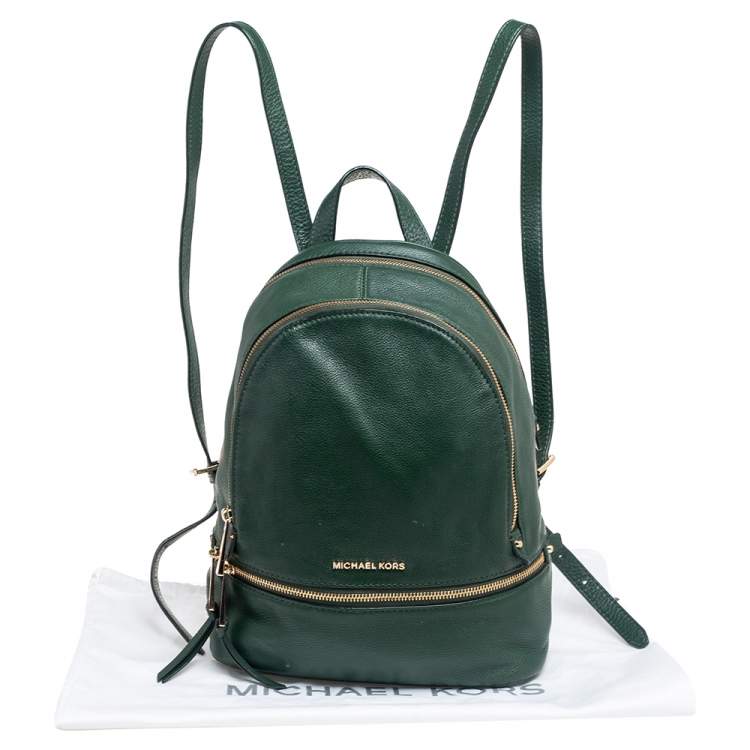 Pre Owned Michael Kors Green Leather Rhea Zip Backpack