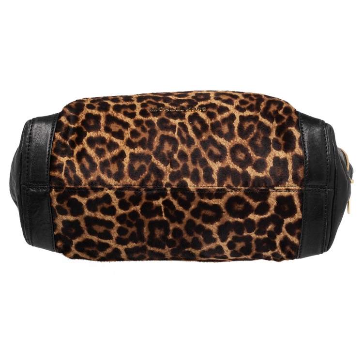 Pre Owned Michael Kors Black/Brown Leopard Print Pony Hair and Leather Tote