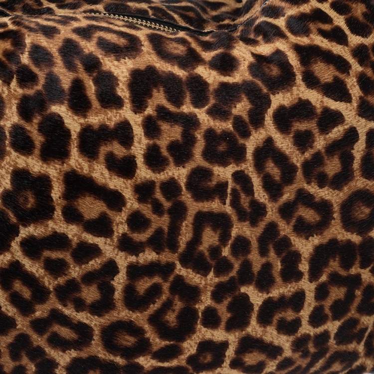 Pre Owned Michael Kors Black/Brown Leopard Print Pony Hair and Leather Tote