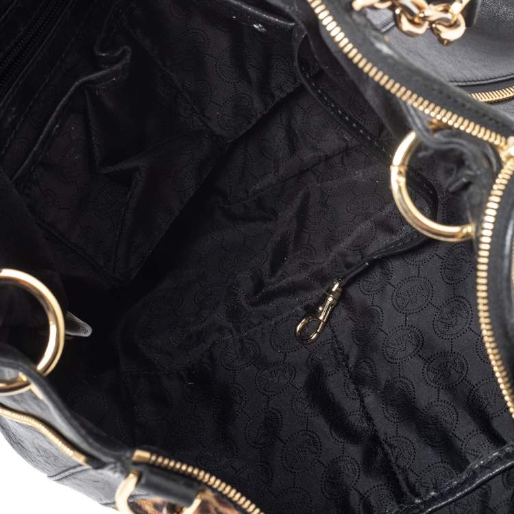 Pre Owned Michael Kors Black/Brown Leopard Print Pony Hair and Leather Tote