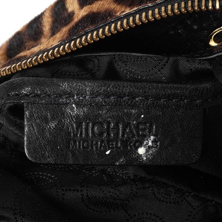 Pre Owned Michael Kors Black/Brown Leopard Print Pony Hair and Leather Tote