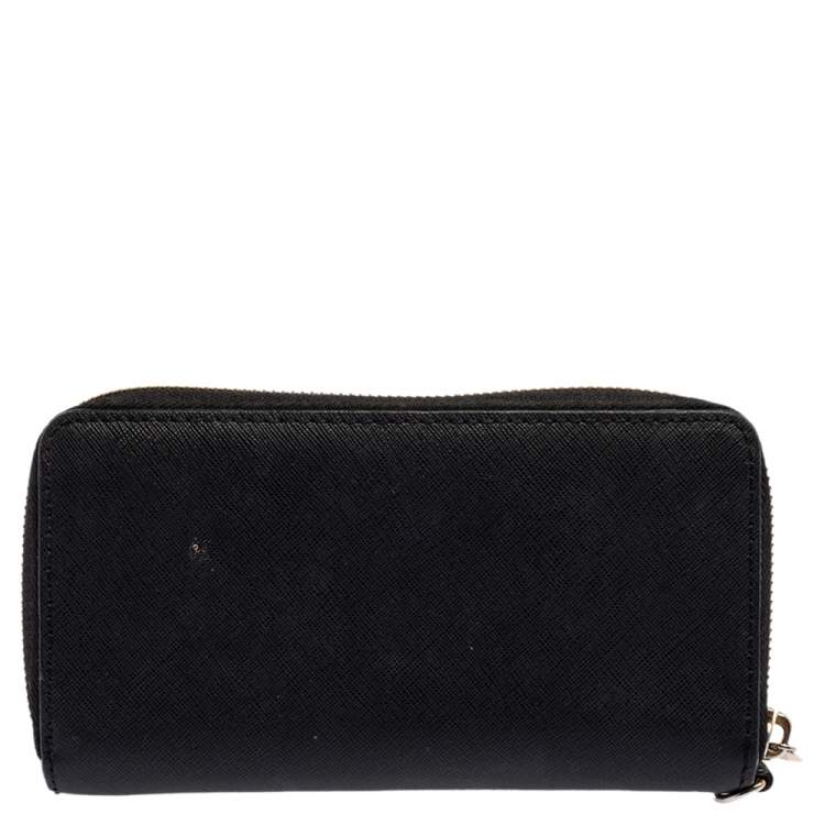 Pre Owned Michael Kors Black Leather Jet Set Zip Around Wallet