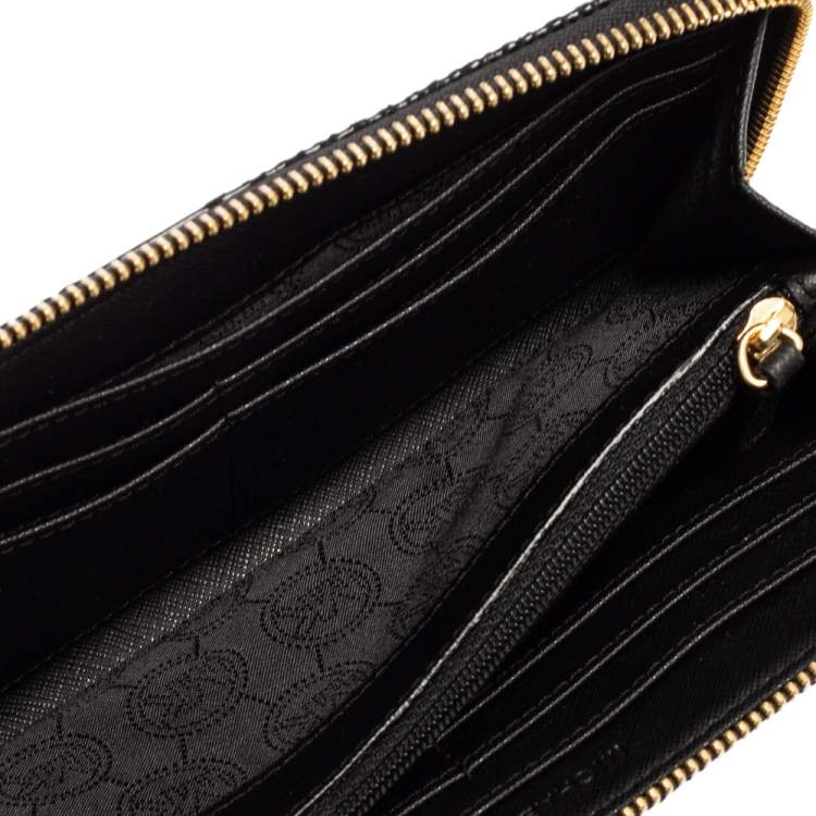 Pre Owned Michael Kors Black Glossy Python Embossed Leather Jet Set Zip Around Wallet