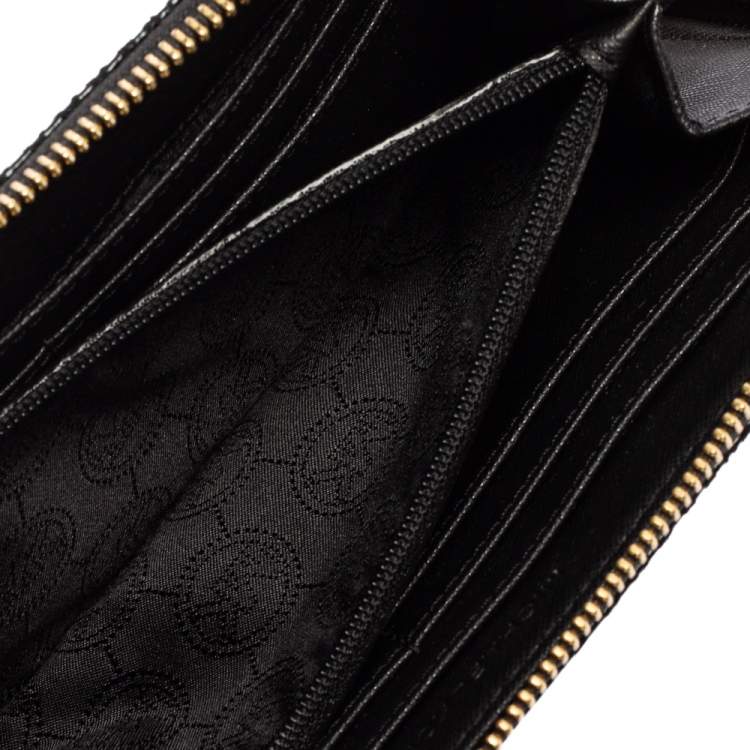 Pre Owned Michael Kors Black Glossy Python Embossed Leather Jet Set Zip Around Wallet