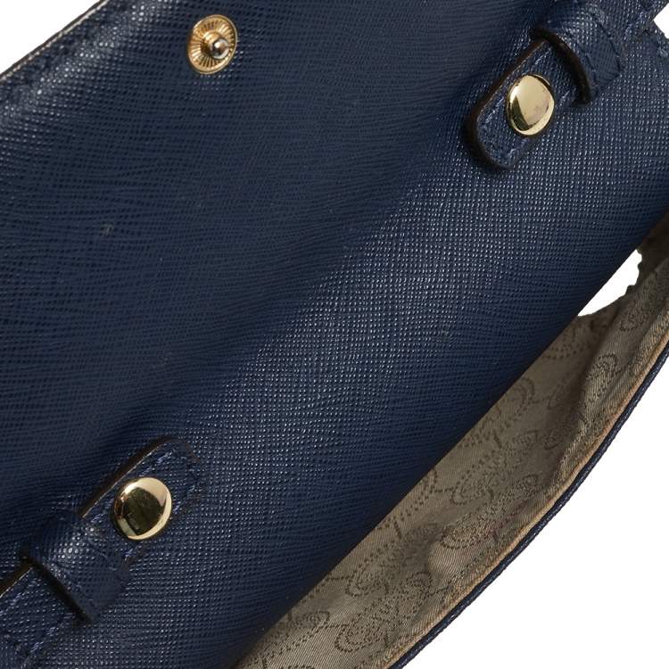 Pre Owned Michael Kors Blue Leather Multifunction Jet Set Travel Wallet