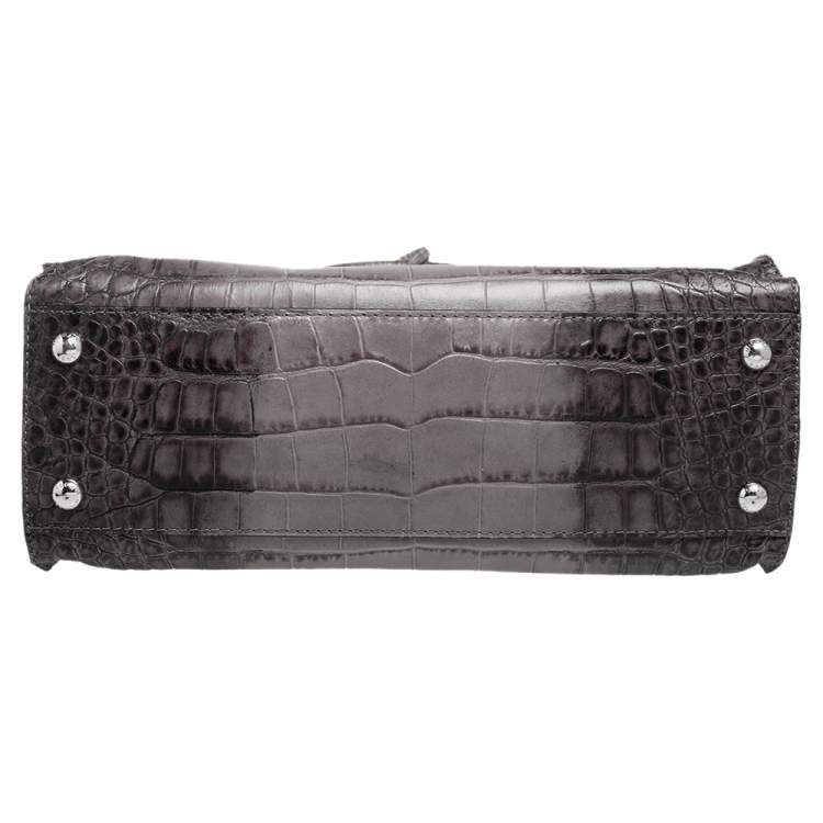 Pre Owned MICHAEL Michael Kors Black/Grey Croc Embossed Leather Large Hamilton North South Tote