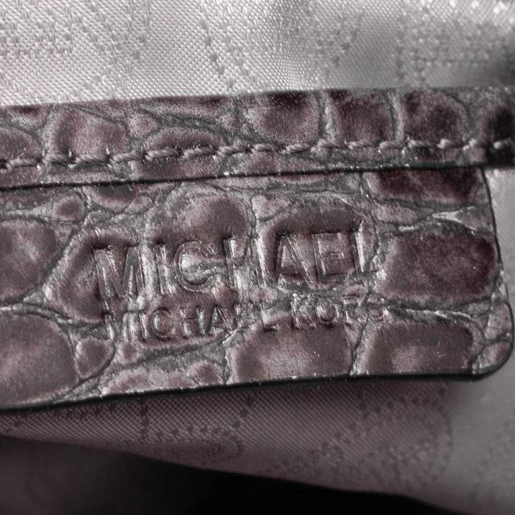 Pre Owned MICHAEL Michael Kors Black/Grey Croc Embossed Leather Large Hamilton North South Tote