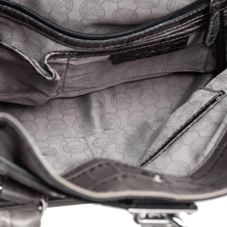 Pre Owned MICHAEL Michael Kors Black/Grey Croc Embossed Leather Large Hamilton North South Tote