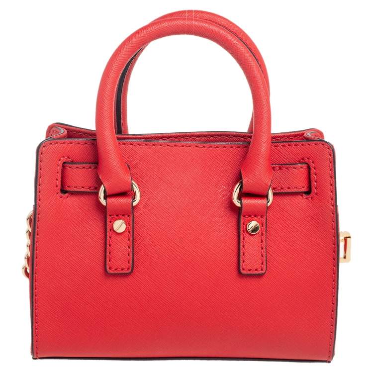 Pre Owned Michael Kors Red Saffiano Leather Mini Hamilton Crossbody Bag