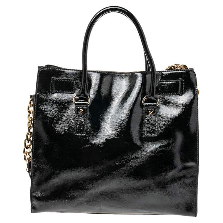 Pre Owned MICHAEL Michael Kors Black Patent Leather Large Hamilton North South Tote