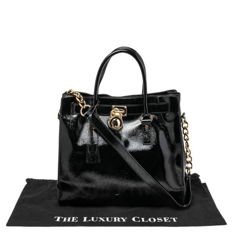 Pre Owned MICHAEL Michael Kors Black Patent Leather Large Hamilton North South Tote