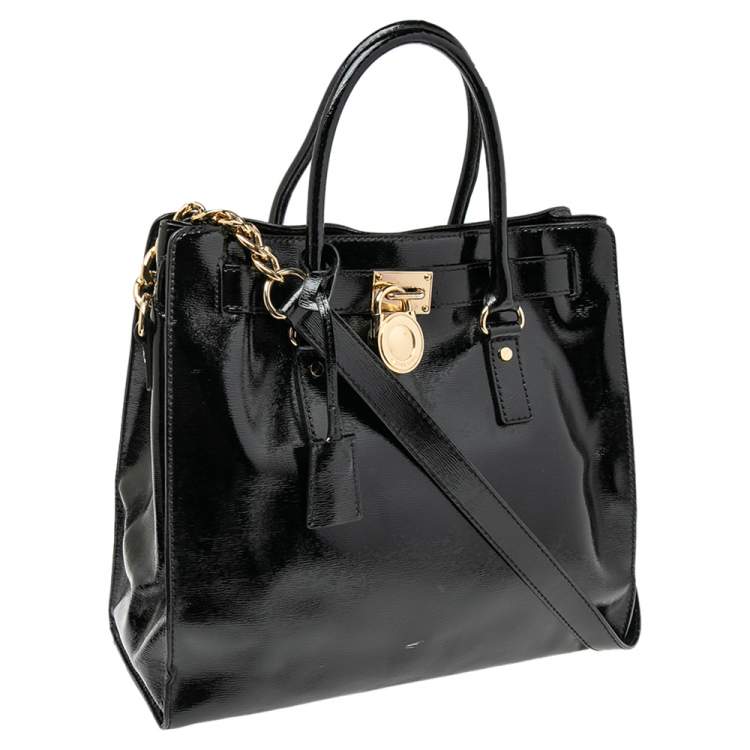 Pre Owned MICHAEL Michael Kors Black Patent Leather Large Hamilton North South Tote