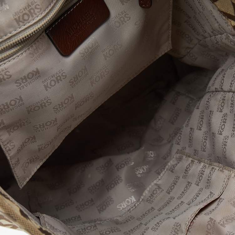 Pre Owned Michael Kors Beige/Brown Signature Canvas Tote