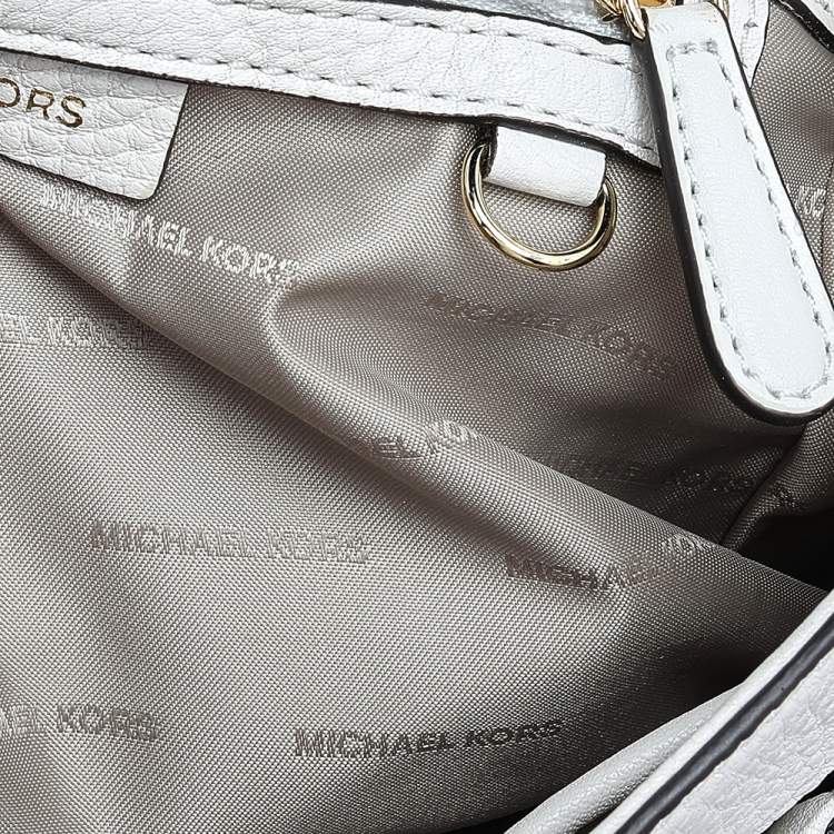 Pre Owned Michael Kors White/Gold Leather Isadore Stitch Top Handle Bag