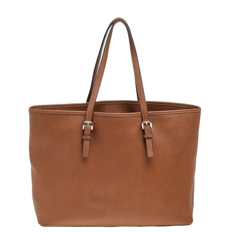 Pre Owned Michael Kors Brown Leather Large Jet Set Travel Tote