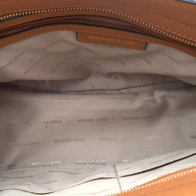 Pre Owned Michael Kors Brown Leather Pyramid Quilt Studded Selma Satchel