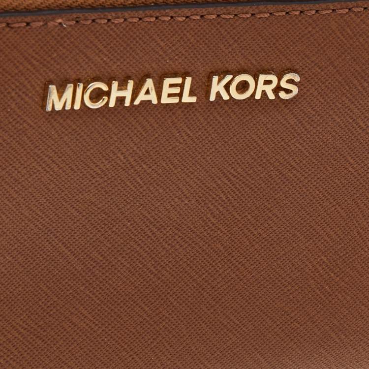 Pre Owned Michael Kors Brown Saffiano Leather Zip Around Wallet