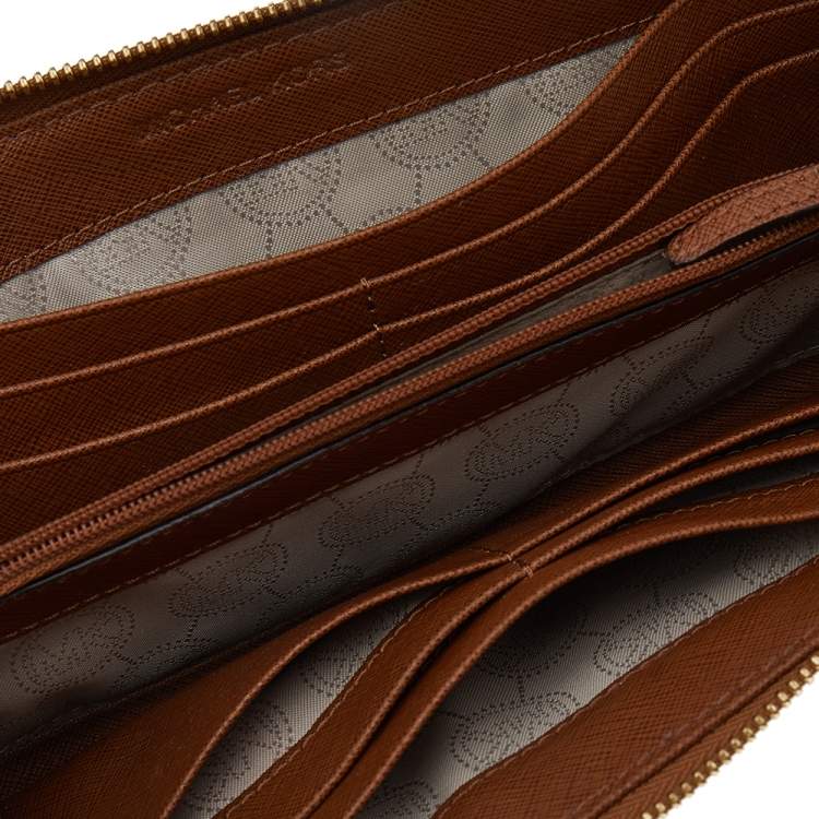 Pre Owned Michael Kors Brown Saffiano Leather Zip Around Wallet