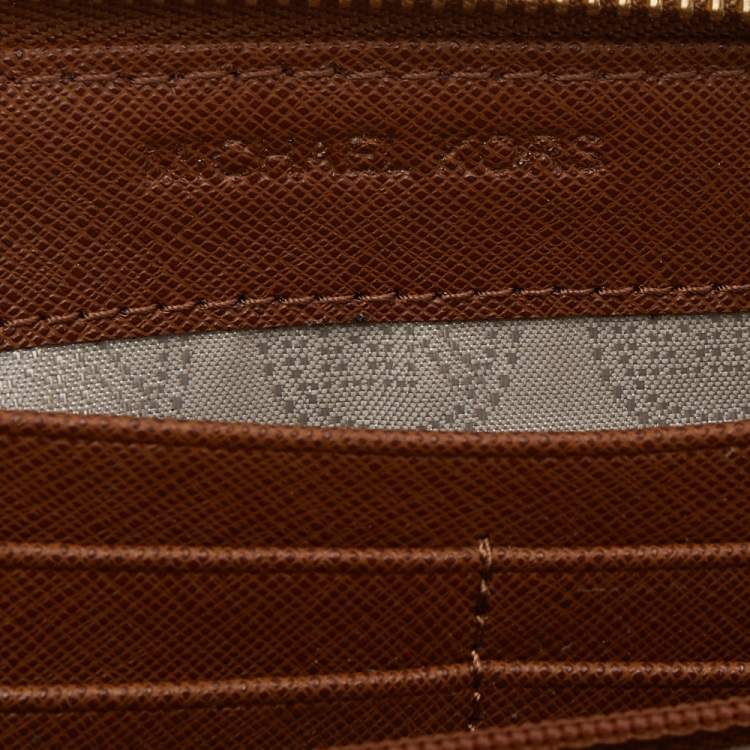 Pre Owned Michael Kors Brown Saffiano Leather Zip Around Wallet