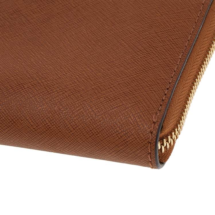 Pre Owned Michael Kors Brown Saffiano Leather Zip Around Wallet